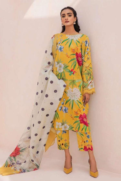 3 Piece Unstitched Digital Printed Lawn Suit with Fine Printed Silk Dupatta - Malam