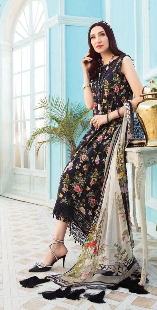 3 Piece Unstitched Digital Printed Lawn Suit with Fine Printed Silk Dupatta - Malam