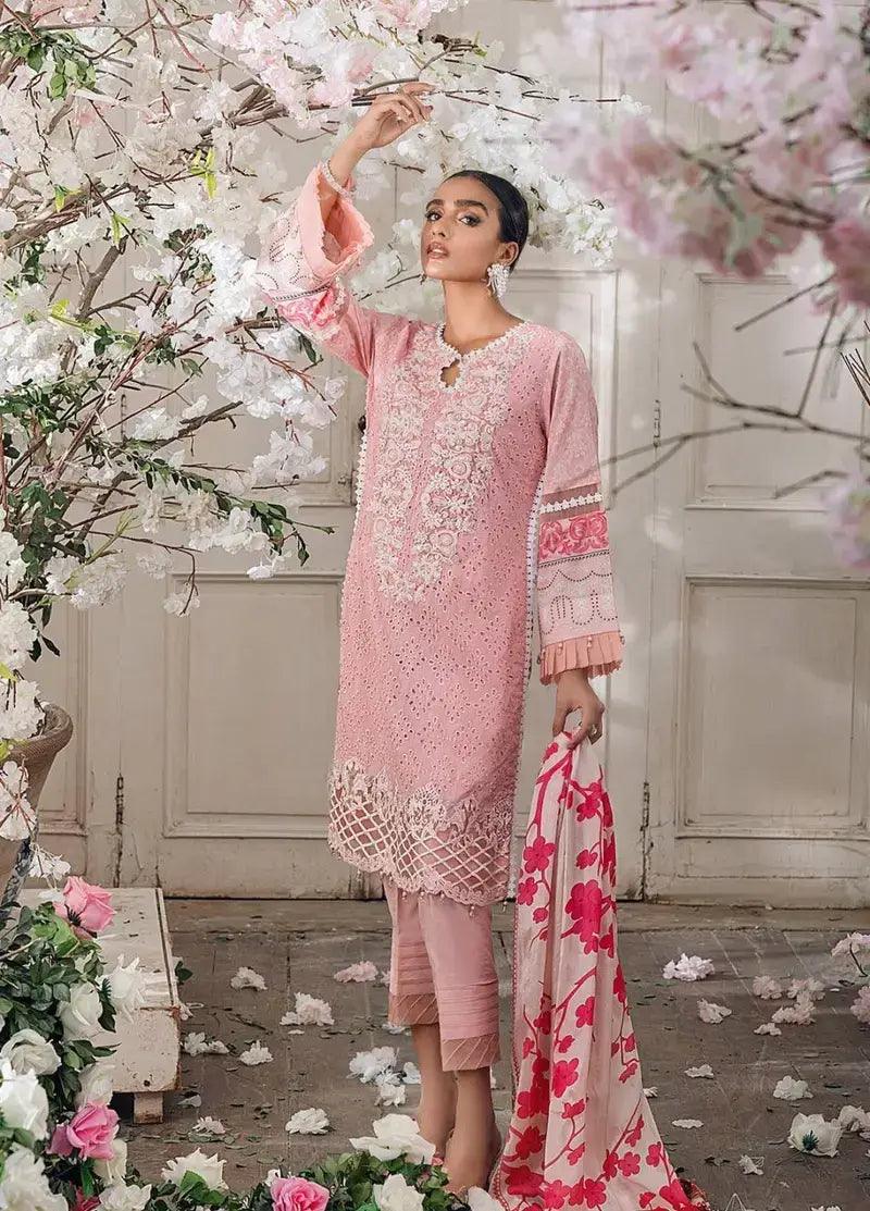 3 Piece Unstitched Heavy Embroidered Chickan Kari Lawn Suit with Printed Silk Dupatta - Malam