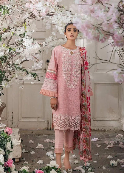 3 Piece Unstitched Heavy Embroidered Chickan Kari Lawn Suit with Printed Silk Dupatta - Malam