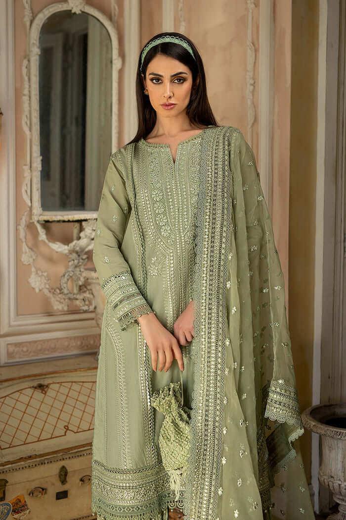 3 Piece Unstitched Heavy Embroidered Chickenkari Lawn Suit With Heavy Embroidered Bamber Chiffon Dupatta - Malam