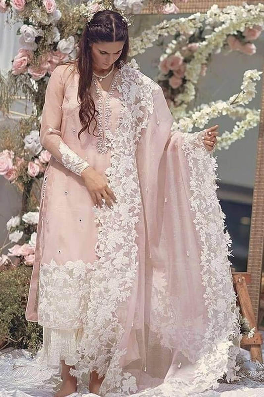 3 Piece Unstitched Heavy Embroidered Lawn Suit with Embroidered Net Dupatta - Malam