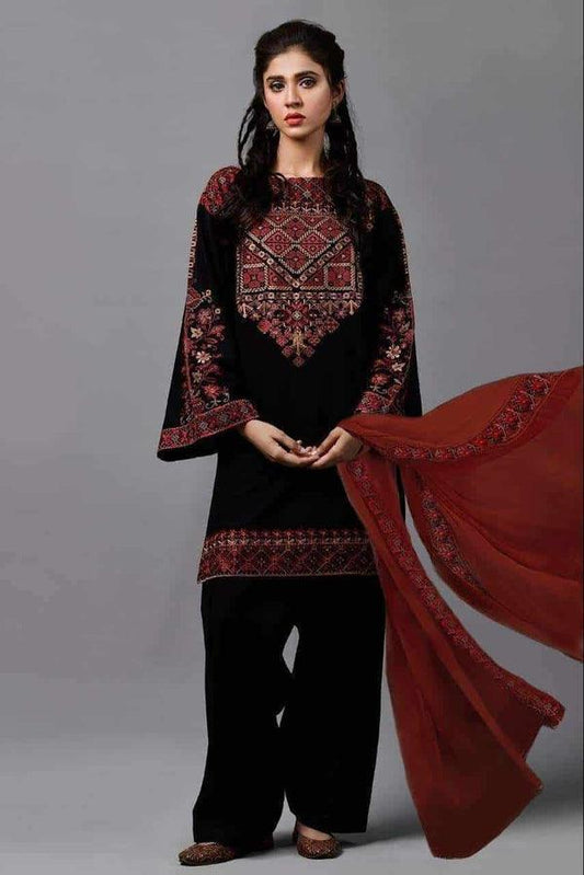 3 Piece Unstitched Heavy Embroidered Lawn Suit with Heavy Embroidered Chiffon Dupatta - Malam