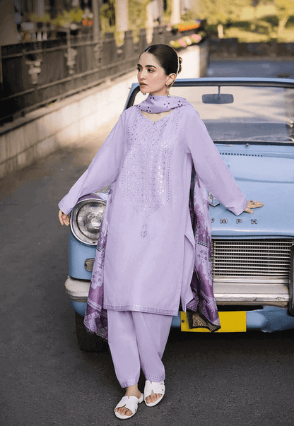 3 Piece Unstitched Heavy Embroidered Lawn Suit with Printed Lawn Dupatta