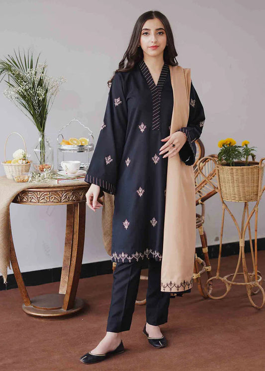 3 Piece Unstitched Heavy Embroidered Dhanak Wool Suit With Embroidered Dhanak Wool Shawl