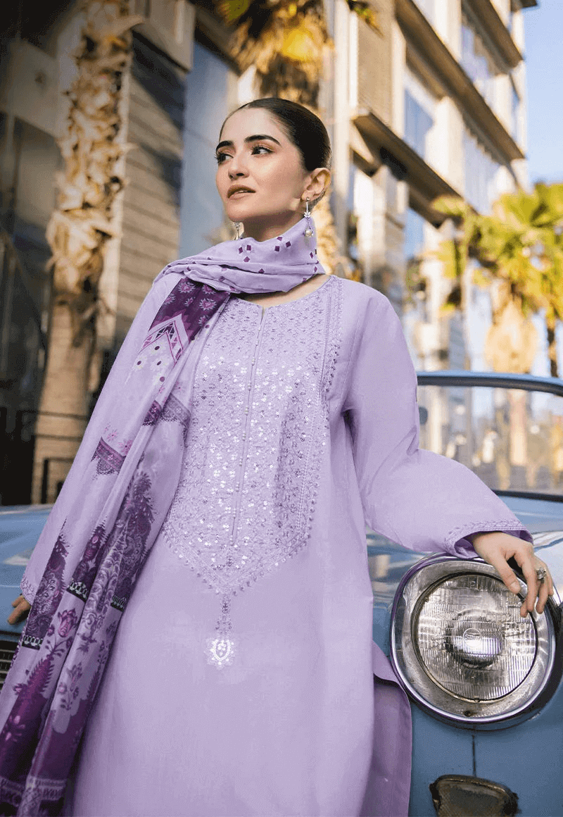 3 Piece Unstitched Heavy Embroidered Lawn Suit with Printed Lawn Dupatta