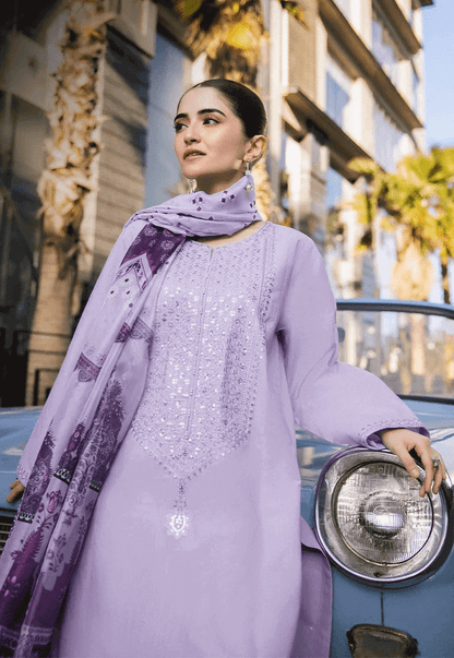 3 Piece Unstitched Heavy Embroidered Lawn Suit with Printed Lawn Dupatta