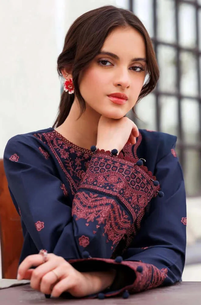 3 Piece Unstitched Heavy Embroidered Lawn Suit with Embroidered Chiffon Dupatta