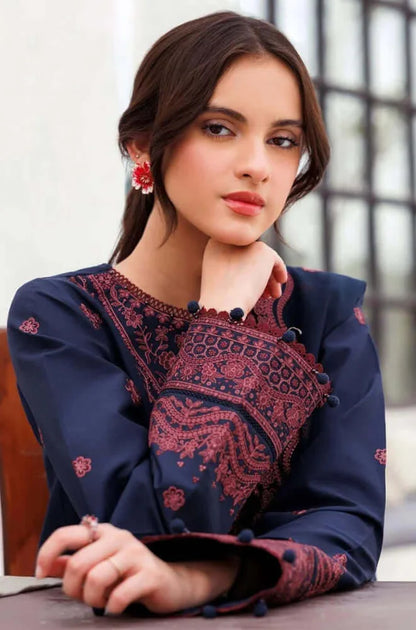 3 Piece Unstitched Heavy Embroidered Lawn Suit with Embroidered Chiffon Dupatta