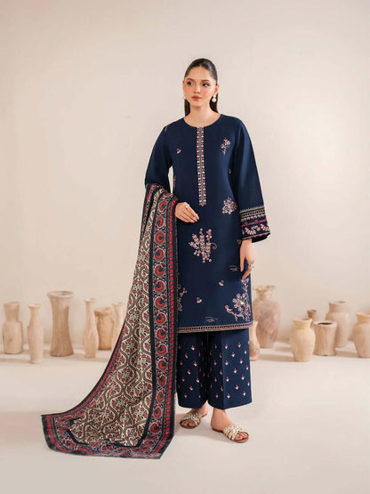 3 Piece Unstitched Heavy Embroidered Dhanak Suit with Printed Wool Shawl