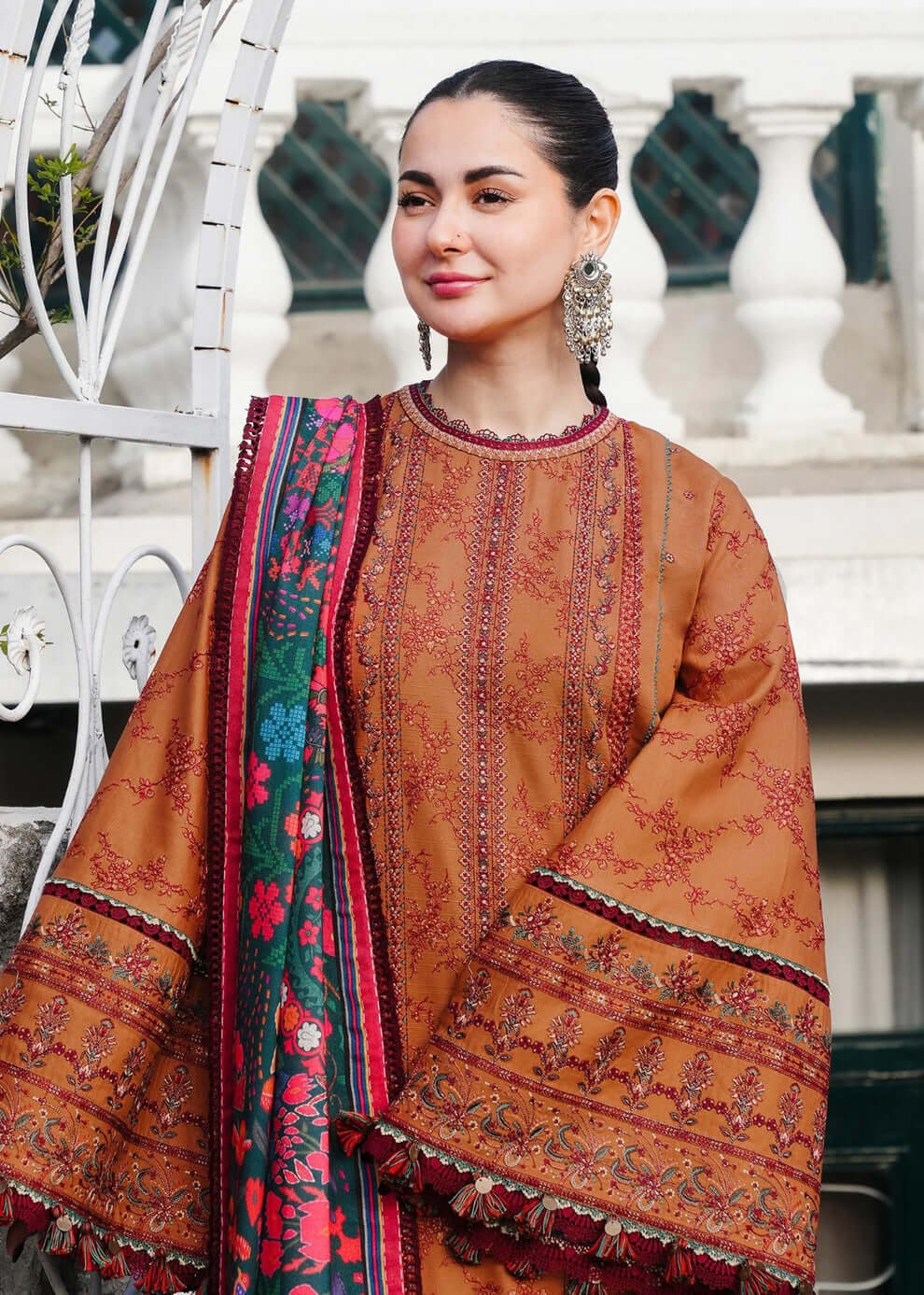 3 Piece Unstitched Heavy Embroidered Dhanak Suit with Printed Wool Shawl