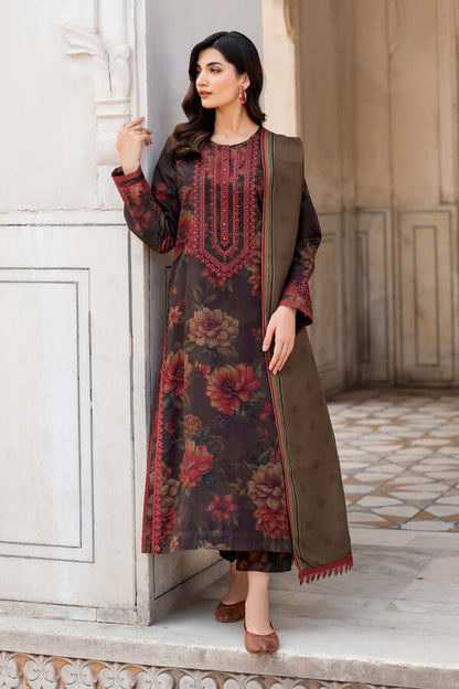 3 Piece Unstitched Embroidered Khaddar Suit with Printed Khaddar Dupatta