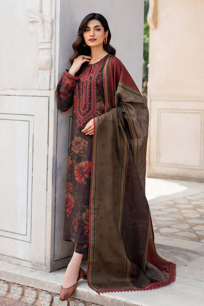 3 Piece Unstitched Embroidered Khaddar Suit with Printed Khaddar Dupatta