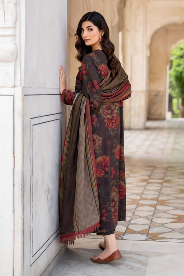 3 Piece Unstitched Embroidered Khaddar Suit with Printed Khaddar Dupatta