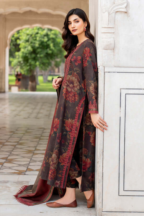 3 Piece Unstitched Embroidered Khaddar Suit with Printed Khaddar Dupatta