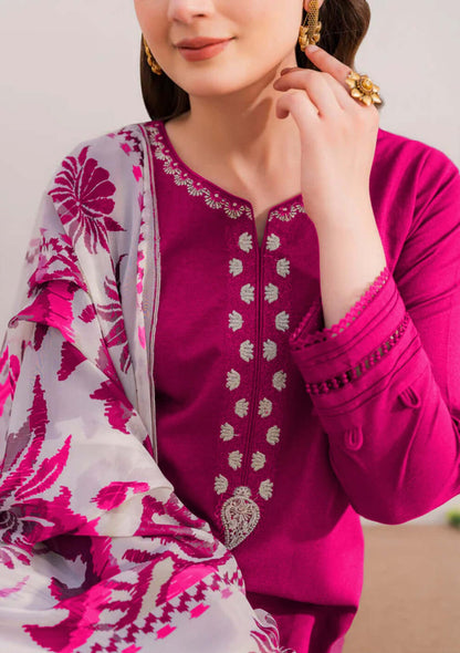 3 Piece Unstitched Heavy Embroidered Dhanak Suit with Printed Wool Shawl