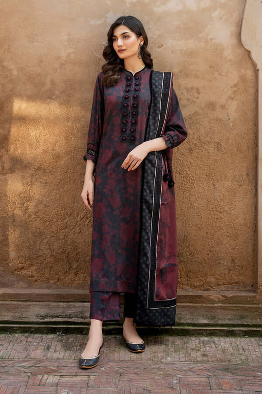 3 Piece Unstitched Embroidered Khaddar Suit with Printed Khaddar Dupatta