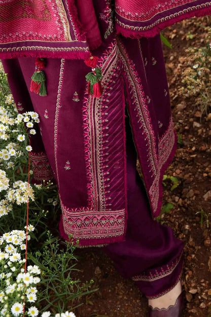 3 Piece Unstitched Heavy Embroidered Dhanak Suit with Printed Wool Shawl