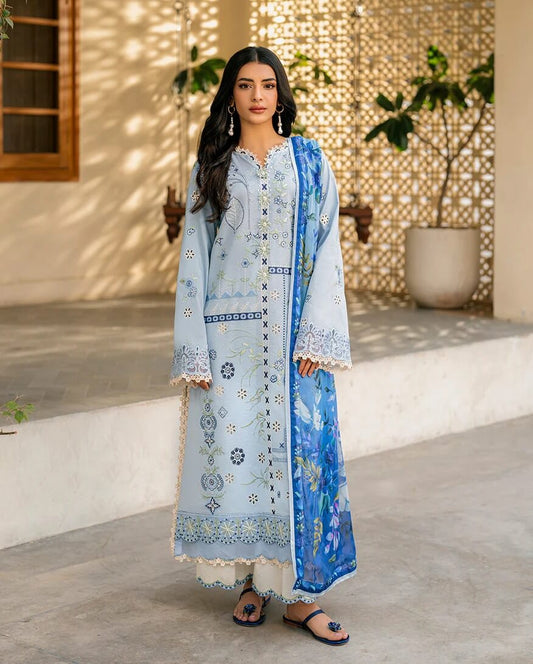 3 Piece Unstitched Heavy Embroidered Dhanak Suit with Printed Wool Shawl
