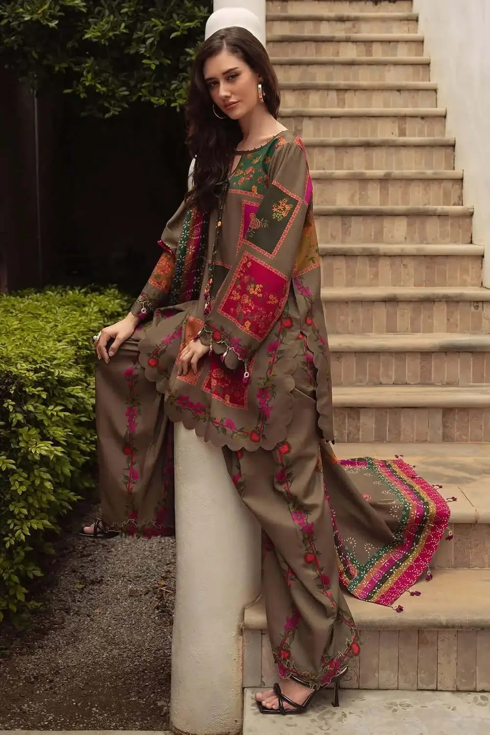 3 Piece Unstitched Digital Printed Lawn Suit with Digital Printed Voil Dupatta