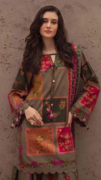 3 Piece Unstitched Digital Printed Lawn Suit with Digital Printed Voil Dupatta