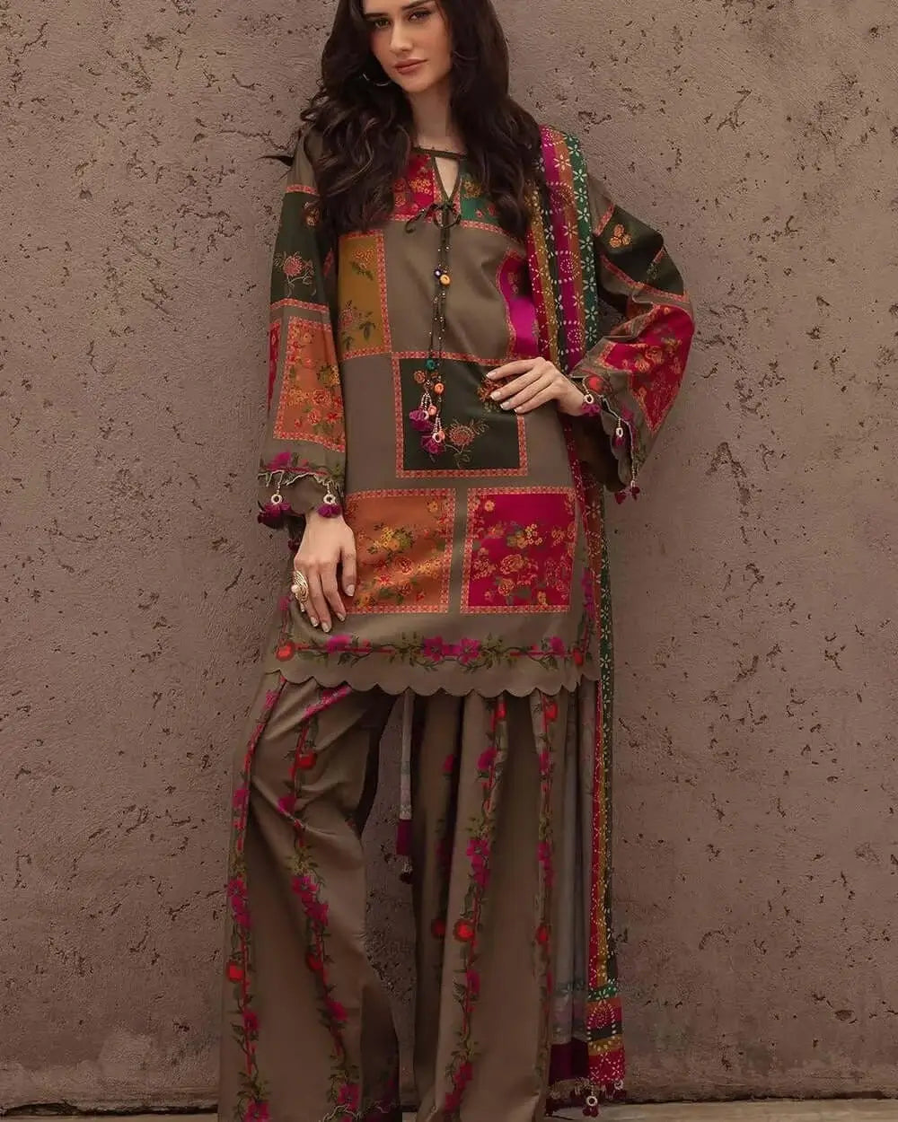3 Piece Unstitched Digital Printed Lawn Suit with Digital Printed Voil Dupatta
