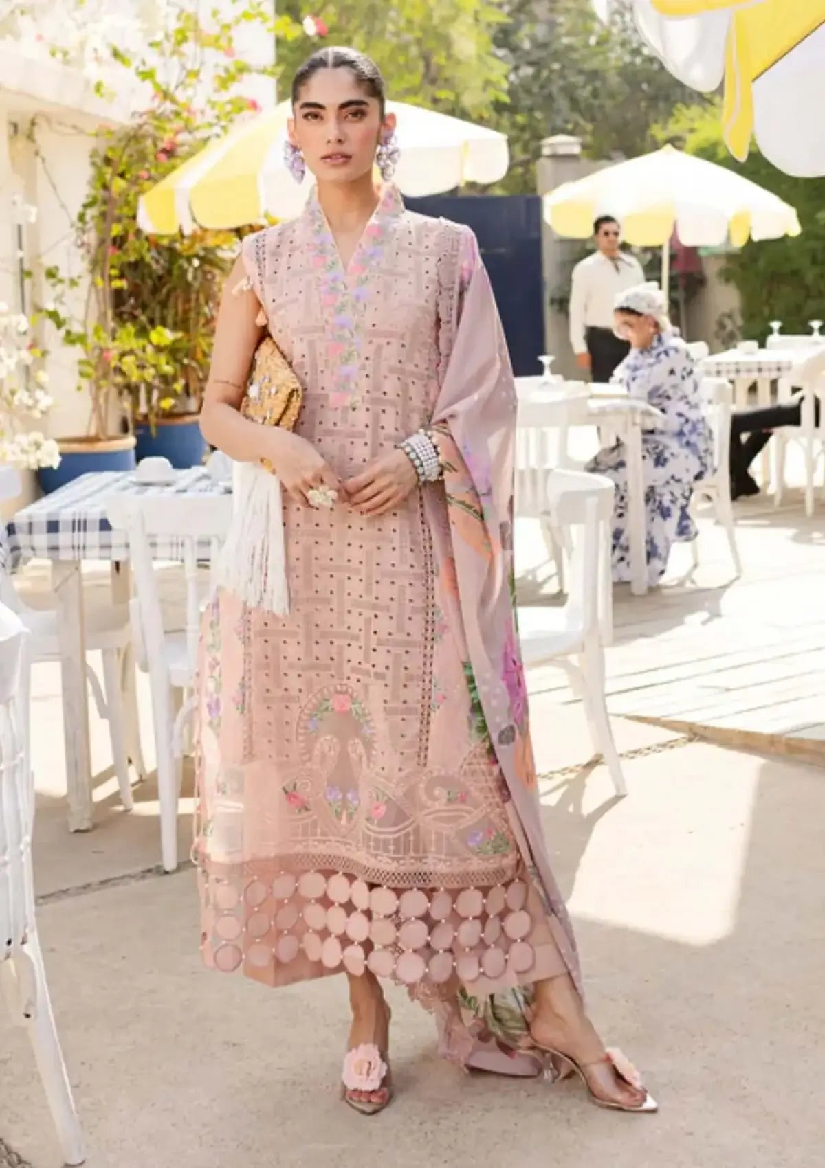 3 Piece Unstitched Heavy Embroidered Chicken Kari Lawn Suit with Printed Slub Dupatta