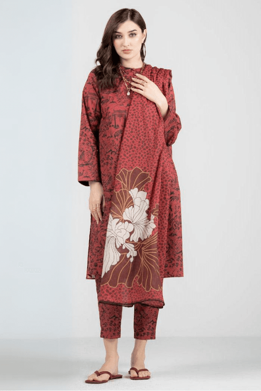 3 Piece Unstitched Digital Printed Pure Lawn Suit with Fine Printed Monaar Dupatta