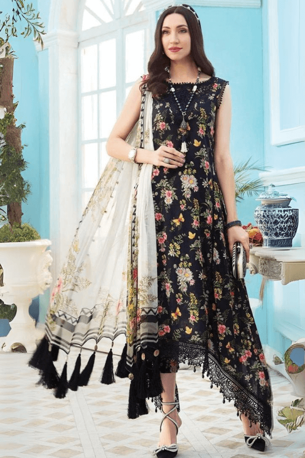 3 Piece Unstitched Digital Printed Lawn Suit with Fine Printed Silk Dupatta