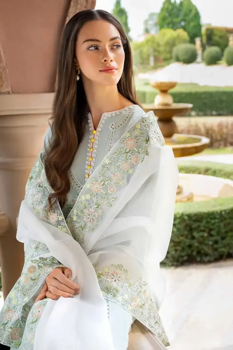 3 Piece Unstitched Heavy Embroidered Lawn Suit with Embroidered Organza Dupatta