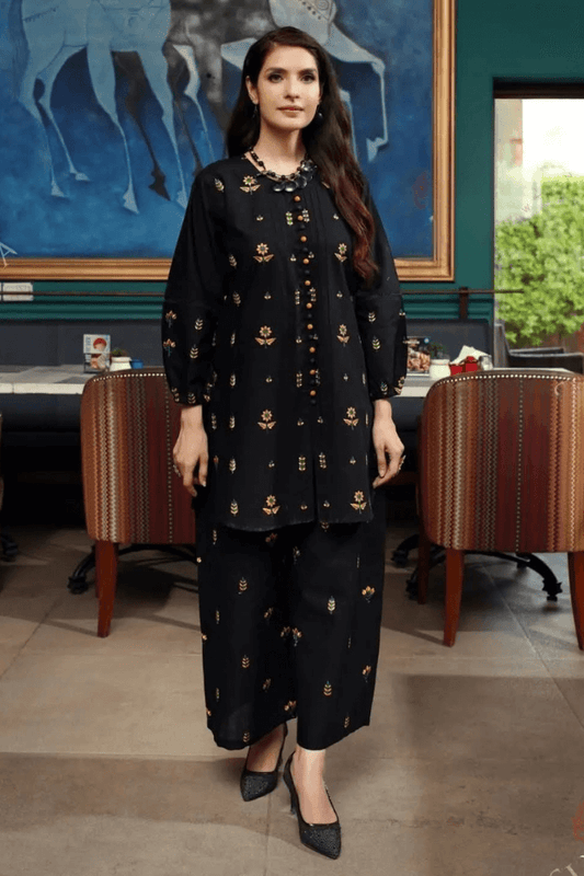 3 Piece Stitched Embroidered Lawn Suit with Printed Monaar Chiffon Dupatta
