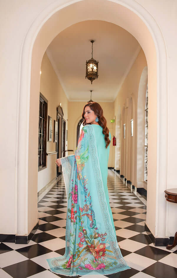 3 Piece Stitched Embroidered Lawn Suit with Printed Monaar Chiffon Dupatta