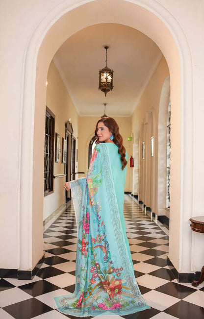 3 Piece Stitched Embroidered Lawn Suit with Printed Monaar Chiffon Dupatta