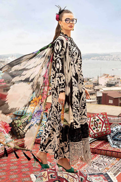 3 Piece Stitched Embroidered Lawn Suit with Printed Lawn Dupatta