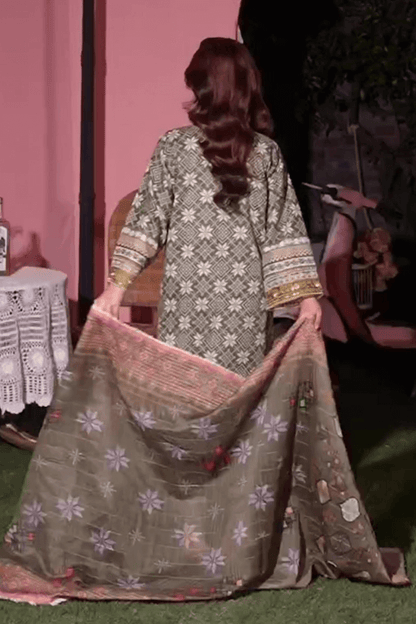 3 Piece Stitched Embroidered Lawn Suit with Printed Monaar Chiffon Dupatta