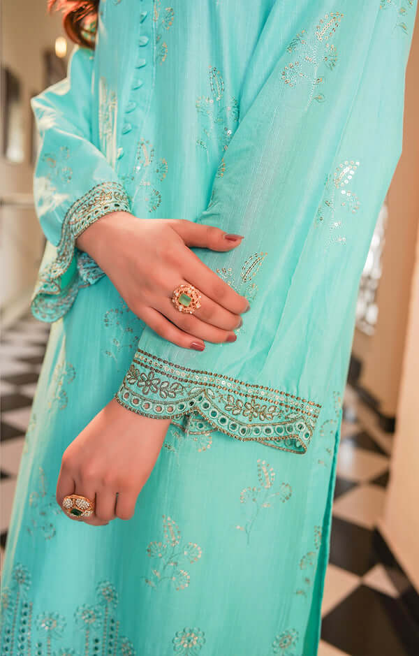 3 Piece Stitched Embroidered Lawn Suit with Printed Monaar Chiffon Dupatta