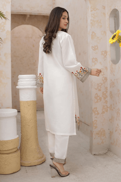 3 Piece Stitched Embroidered Lawn Suit with Printed Monaar Chiffon Dupatta