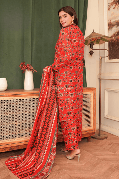 3 Piece Stitched Embroidered Lawn Suit with Printed Lawn Dupatta