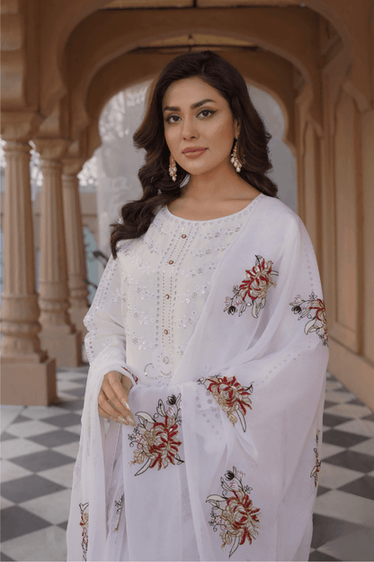 3 Piece Stitched Embroidered Lawn Suit with Embroidered Pure Chiffon Dupatta