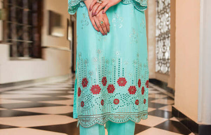 3 Piece Stitched Embroidered Lawn Suit with Printed Monaar Chiffon Dupatta