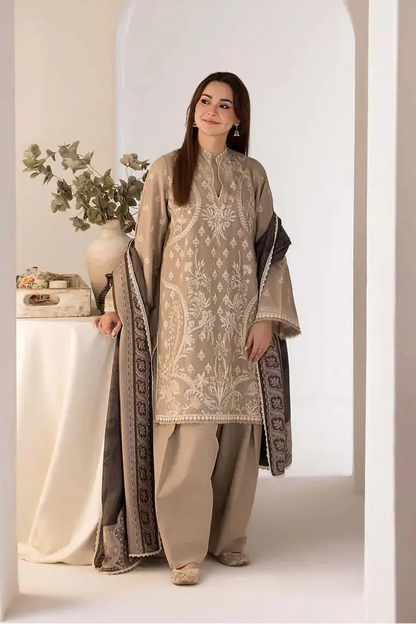 3 Piece Unstitched Heavy Embroidered Lawn Suit with Emrboidered Printed Slub Dupatta