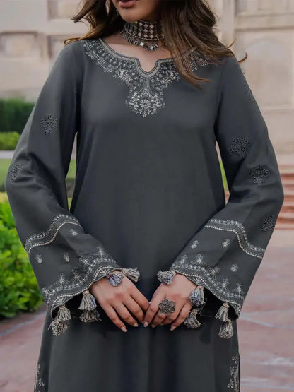 3 Piece Unstitched Heavy Embroidered Lawn Suit with Printed Voil Dupatta