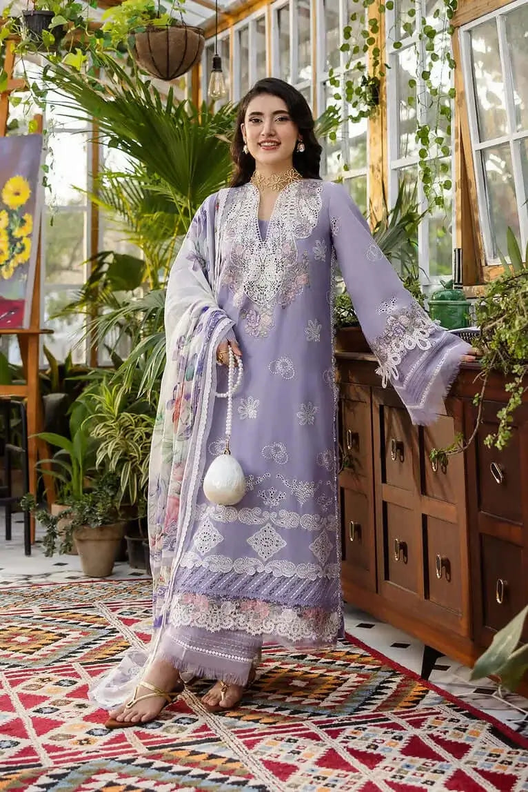 3 Piece Unstitched Heavy Embroidered Lawn Suit with Embroidered Chiffon Dupatta