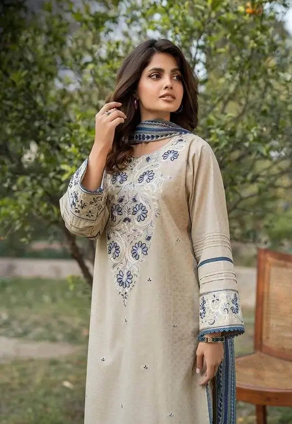 3 Piece Unstitched Heavy Embroidered Lawn Suit with Embroidered Slub Dupatta