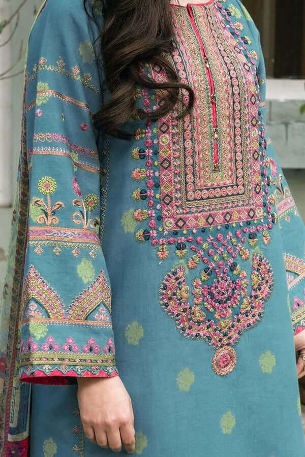 3 Piece Unstitched Heavy Embroidered Lawn Suit with Digital Printed Fancy Voil Dupatta