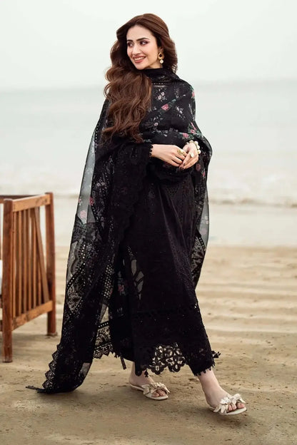 3 Piece Unstitched Heavy Sequenced Embroidered Lawn Suit with Sequenced Embroidered Voil Dupatta
