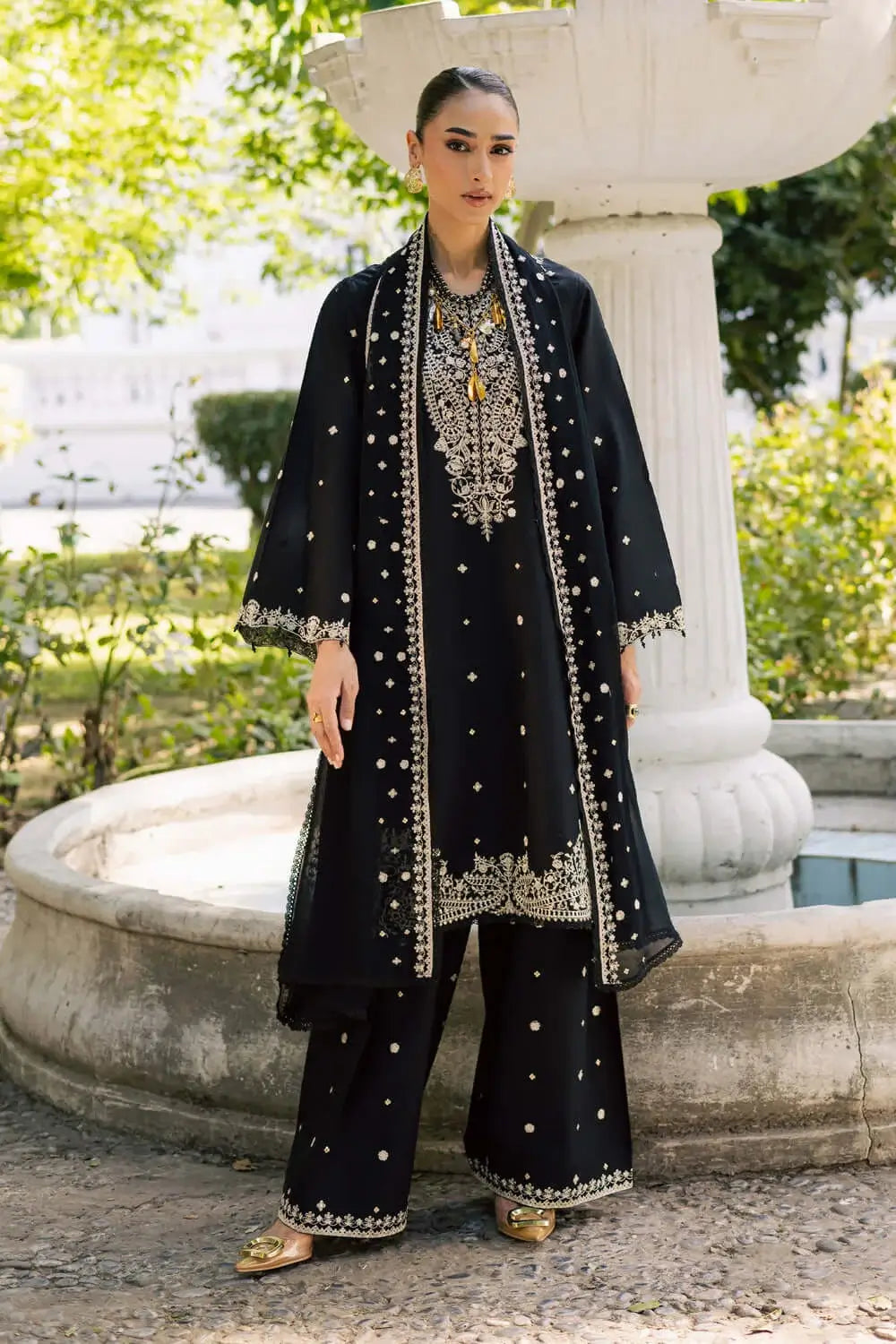 3 Piece Unstitched Heavy Embroidered Lawn Suit with Embroidered Chiffon Dupatta