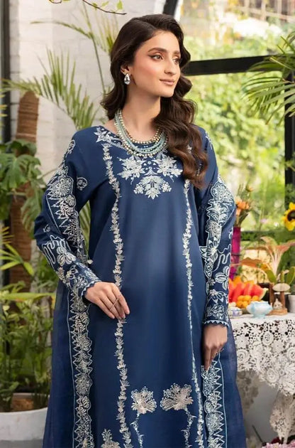 3 Piece Unstitched Heavy Embroidered Lawn Suit with Embroidered Khaadi Net Dupatta