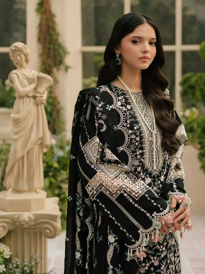 3 Piece Unstitched Heavy Embroidered Lawn Suit with Embroidered Bamber Chiffon Dupatta