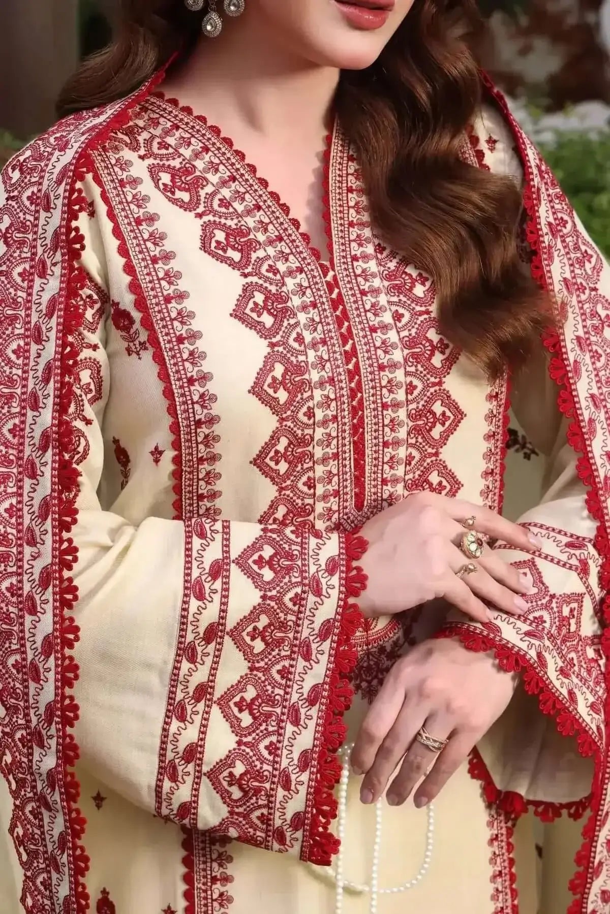 3 Piece Unstitched Heavy Embroidered Lawn Suit with Embroidered Lawn Dupatta
